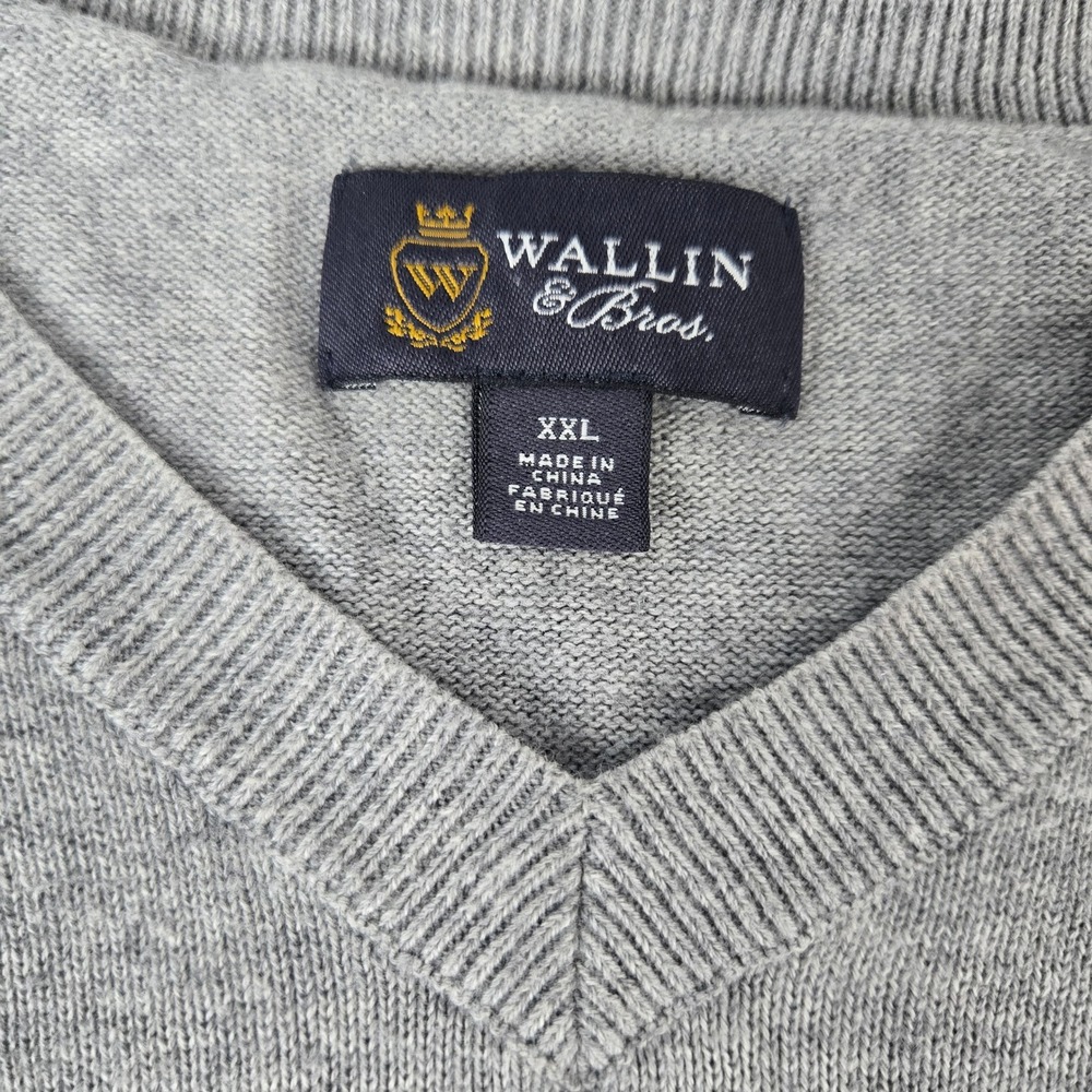 Wallin & Bros Mens Gray Cotton Cashmere V-Neck Sweater XXL Golf Casual Light
